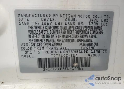 2015 Nissan Versa Note S z USA, uszkodzony, nr VIN 3N1CE2CP9FL419966